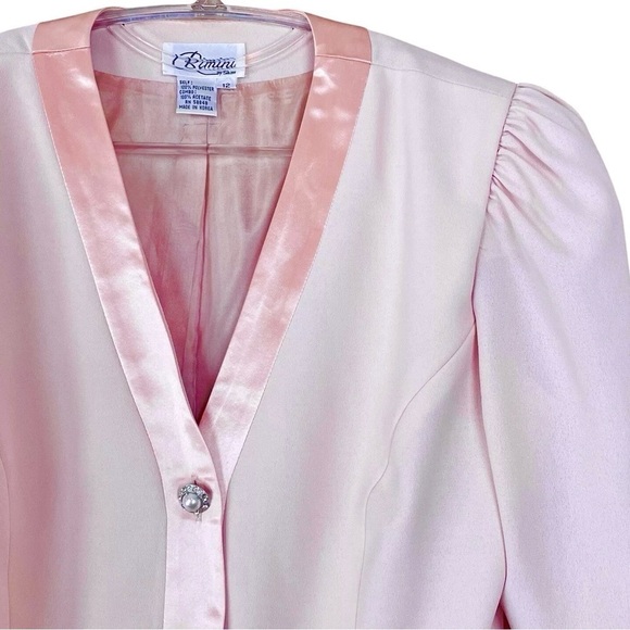 Vtg Rimini Satin Trim Buttoned Formal Blazer Jacket Pastel Pale Pink Size 12 - Picture 4 of 8